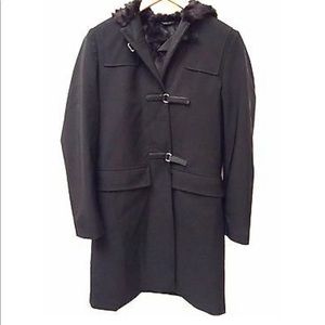 Prada Size 40 Ladies Black Coat With Fur Lining